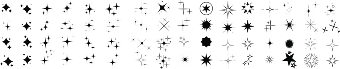 Fototapeta premium Sparkle star vector icons. Different black sparkles icons. Star sparkles symbol. Shine icons. Stars sparkles. Stars sparkle illustration sign collection.
