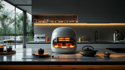Futuristic Tea Warmers with Adjustable Temperature in Stylish Modern Kitchen Setting