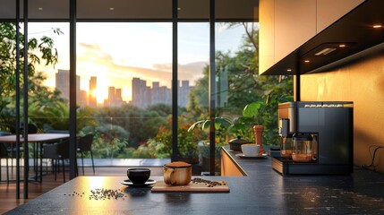 Futuristic Espresso Warmers in Sleek Modern Kitchen - High-Tech Design Elements, Contemporary Style, Digital Render Concept