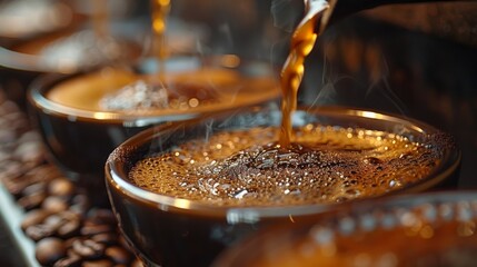 Captivating Slow-Motion Pour-Over Coffee: Rich Brown Elixir Close-Up