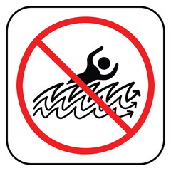 Dangerous current. Do not swim on sea, ocean, or river water banner sign illustration icon isolated on square white background. Simple flat drawing for poster prints and web icons.
