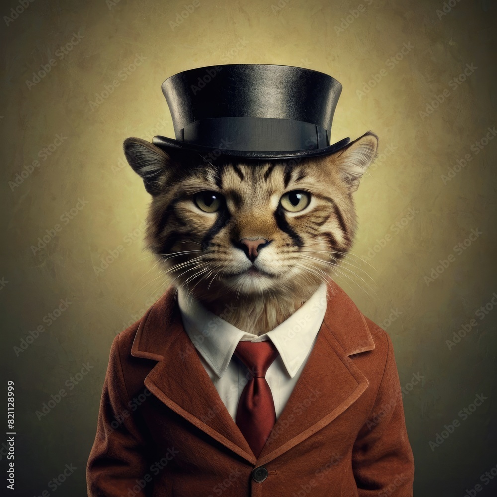 Wall mural portrait of cat like celebration fashion mode such as classic clothes or sport and new clothes