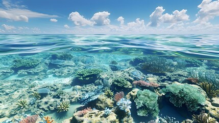 Obraz premium Crystalclear Waters Reveal a Thriving Coral Reef Haven in a Clean Ocean Ecosystem