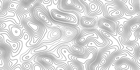 Abstract black and white wavy topography map background. Topography relief and topographic map wave line background. Topographic map patterns, topography line map. Vintage outdoors style. 