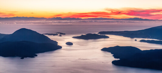 Canadian Mountain Landscape at Dramatic Sunset. Ocean Coast.