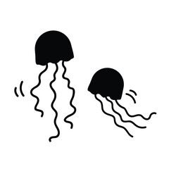 Jellyfishes icon illustration sign isolated on square white background. Simple flat drawing for poster prints and web icons.