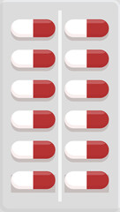 Graphic image showcasing a blister pack with red and white medication capsules
