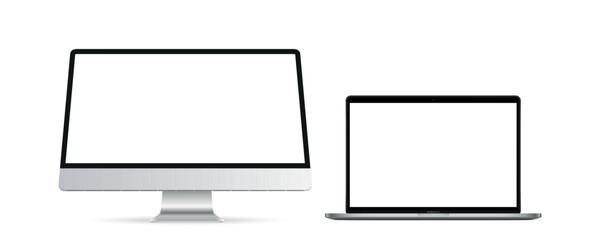 Modern laptop mockup front view and high quality pc and laptop mockup isolated on white background.