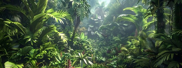 Dense Tropical Rainforest A D Rendering of Exotic Flora and Fauna