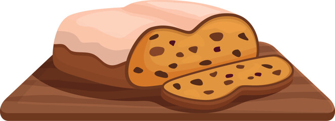 Digital illustration of a loaf of bread with slices on a wooden cutting board