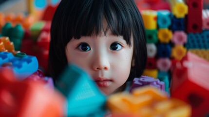 A Child Amidst Colorful Blocks