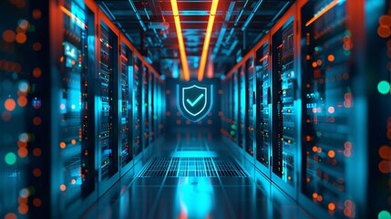 Fototapeta premium Abstract technology background of information transfer and data security in a server room.