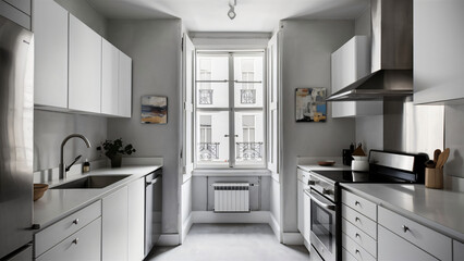 Fototapeta premium A kitchen, perfectly designed for a modern and simplistic lifestyle.