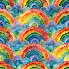 Obraz premium Watercolor rainbow in seamless pattern