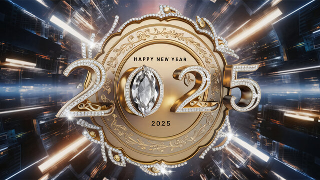 3D 2025 Happy New Year Golden and Silver Seal 2025 with an elegant snake on the transparent PNG background