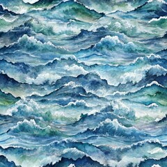 Watercolor sea wave in seamless pattern