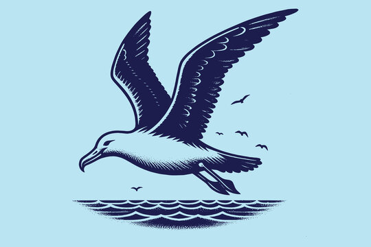 recommend clip art: Albatross is a bird flying over the sea. Vintage retro engraving illustration. Black icon, isolated element