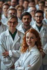 Fototapeta premium Woman standing in front of a group of doctors