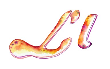 The image showcases large and small watercolor letters "L" and "l" in a vibrant rainbow yellow, set against a white background. It creates a visually appealing and artistic composition.