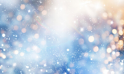Glowing beige blue pastel bokeh lights background, glitter shiny sparkle soft light circles on blur aesthetic winter wallpaper, celebrate posters, glamour magazine, carnival card, dreamy banners.
