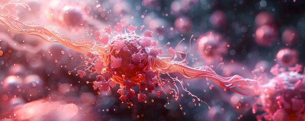 Detailed 3D model showing a drug delivery system releasing medication directly to a cancer cell, highlighting innovative therapeutic techniques. List of Art Media Photograph inspired by Spring
