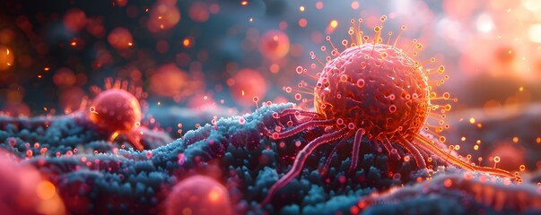 Visualization of a drug penetrating the outer layer of a cancer cell in a 3D model, showcasing the effectiveness of targeted therapy. List of Art Media Photograph inspired by Spring magazine