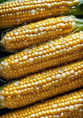 A bunch of corns with water droplets on them