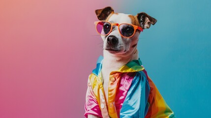 Fashionable Dog and Colorful Outfit, Rainbow, Generative Ai