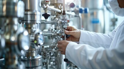 Scientist's hand adjusting a high-tech carbon capture system, demonstrating the latest innovations in carbon emission reduction. Carbon footprint reduction technology
