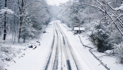 Winding Road Through Snowy Woods