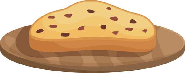 Illustration of a cute slice of raisin bread on a round wooden plate, perfect for bakery themes