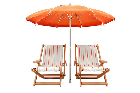 Front view beach chair and umbrella on transparent