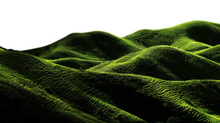Vivid green hills landscape cut out isolated on transparent background