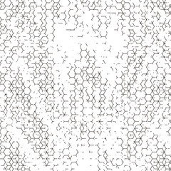 Rough, irregular texture composed of monochrome geometric elements. distressed grunge hexagon . Abstract vector illustration. Isolated on white background. Vector Format