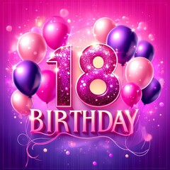 Vibrant 18th Birthday Celebration Banner with Pink Balloons