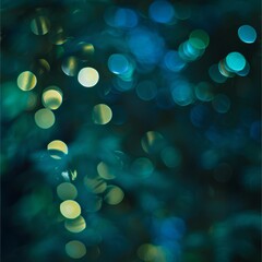 The image is a blue and green background with many small, round, colorful dots