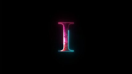 Glowing neon alphabet I .Educational concept with neon letter I. Shine text I the best digital symbol and 3d render.