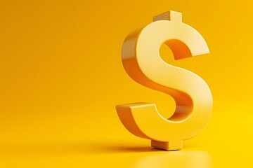 Close up of golden dollar sign on yellow background