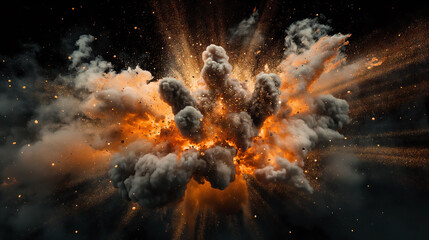 Explosion burst on a black background. Ideal for compositing with another image. The background can be removed with a blending mode like add.