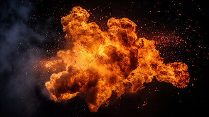 Explosion burst on a black background. Ideal for compositing with another image. The background can be removed with a blending mode like add.