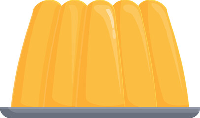 Vector graphic of a vibrant yellow jelly dessert served on a grey plate, isolated on white