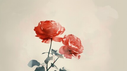 Delicate beauty. Red roses with translucent petals isolated on white background. 