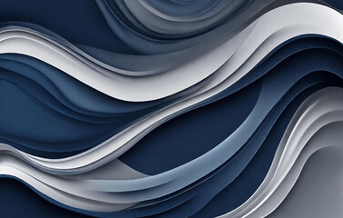 Abstract wave dynamic liquid colorful background or wallpaper, Blue abstract wave with striped paper, rendered in cinema4d. white and navy chromatic sculptural slabs create texture-rich surfaces.