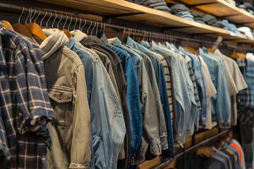 Assorted Denim Jackets on Display in Fashion Retail Store.