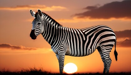 A Zebra With A Sunset Background Upscaled 2