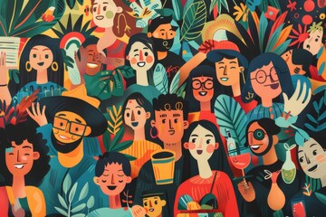 diverse people community coming together to celebrate vibrant illustration 