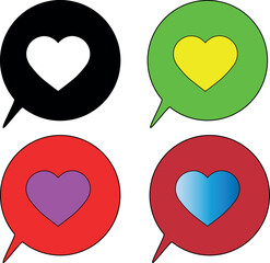 3d Heart textbox, heart icon, love social media notification, love icon for instagram on the chat box. Set Like heart icon on a red pin. Set of heart in speech bubble group icon eps 