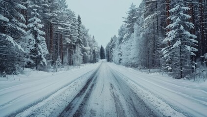 Winter Landscape with Snowy Road
