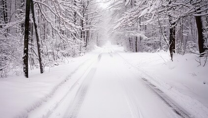 Fototapeta premium Winter Landscape with Snowy Road