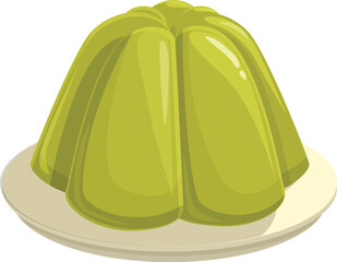 Vibrant vector image of a green gelatin dessert on a simple white plate